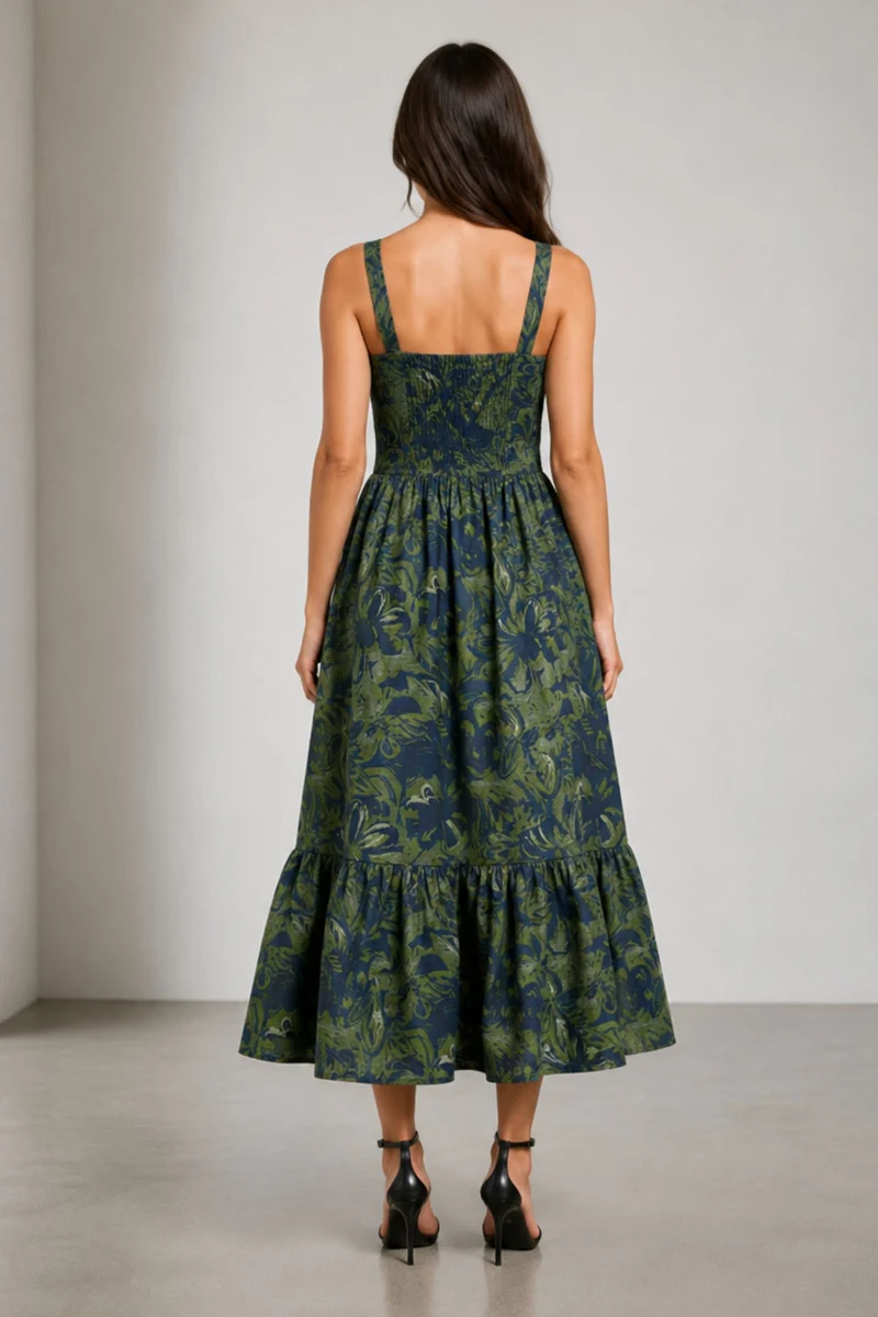 Ginaela|100% Cotton Fit Flare Maxi Dress