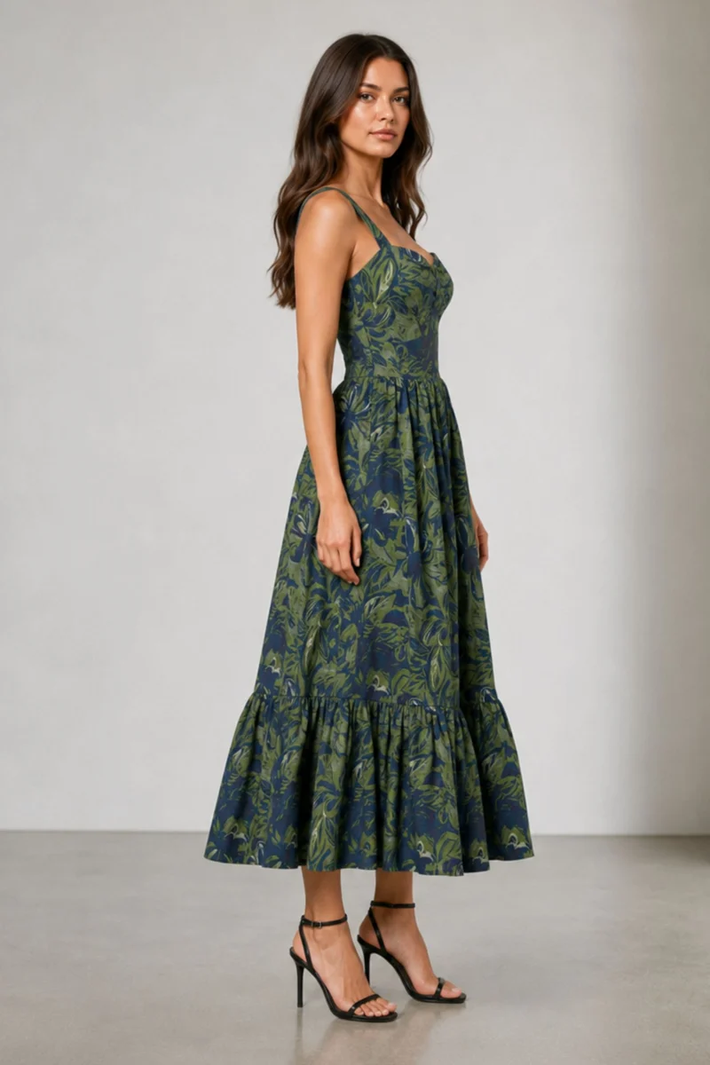 Ginaela|100% Cotton Fit Flare Maxi Dress