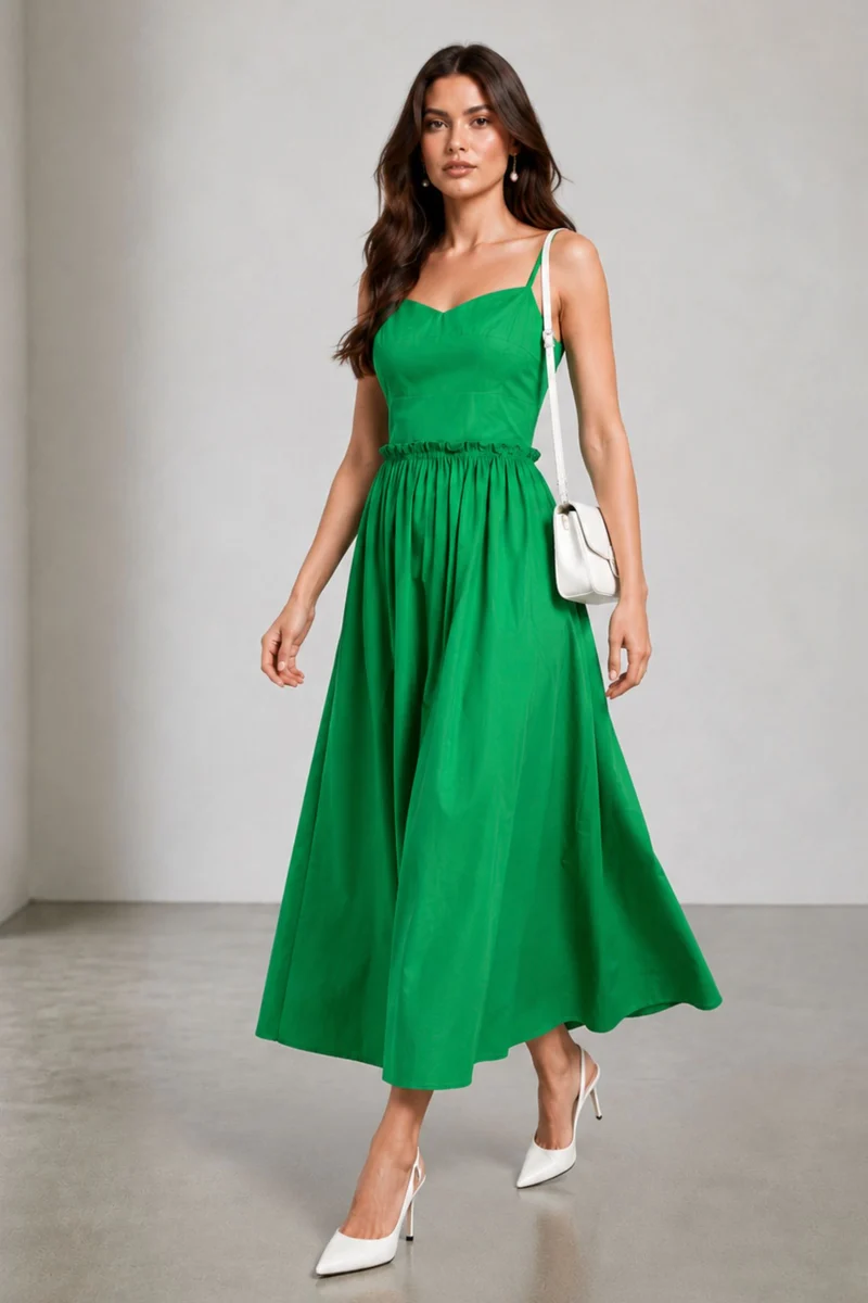 Amarisa|Cotton Poplin Green Maxi Dress