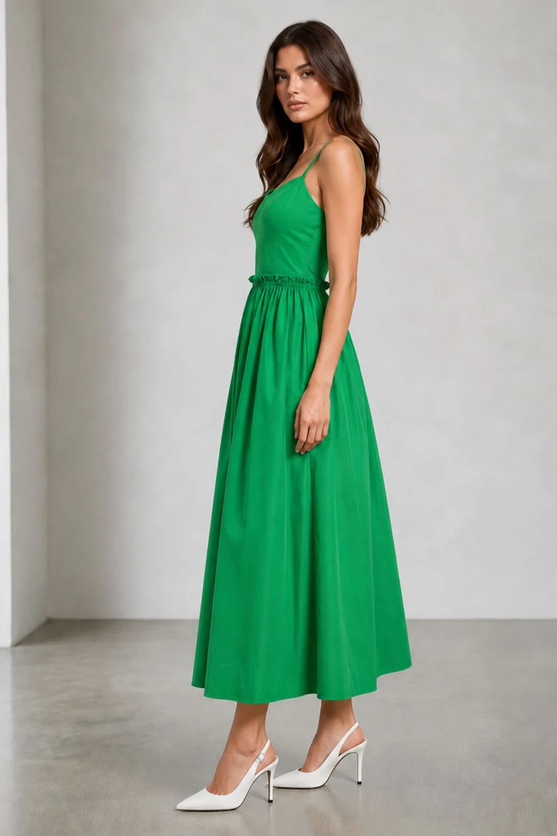 Amarisa|Cotton Poplin Green Maxi Dress