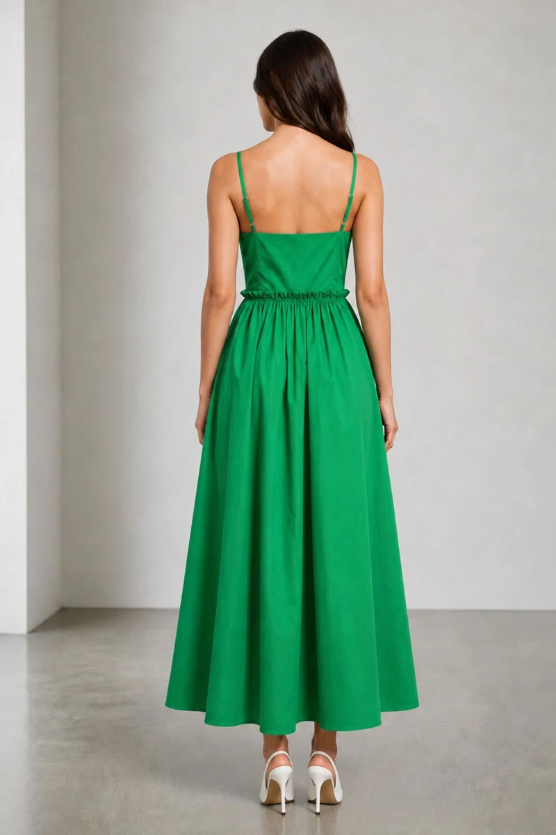 Amarisa|Cotton Poplin Green Maxi Dress