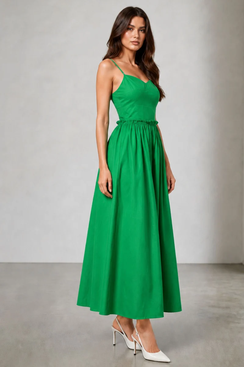 Amarisa|Cotton Poplin Green Maxi Dress