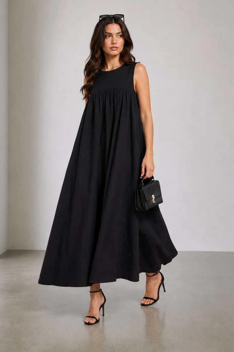 Junim|Cotton Flared Maxi Dress With Pockets