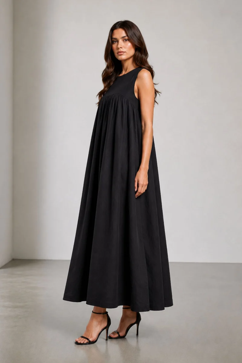Junim|Cotton Flared Maxi Dress With Pockets