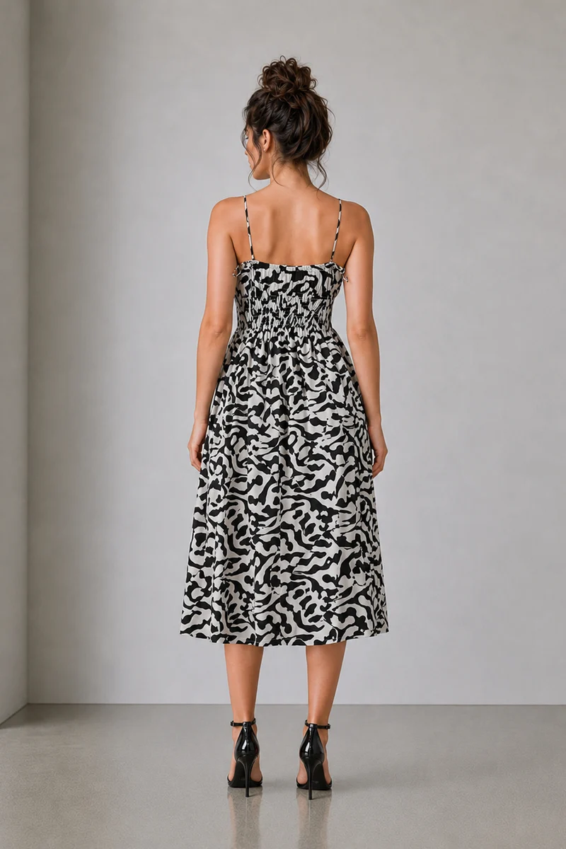 Yika|Cotton Printed Smocked Midi Dress