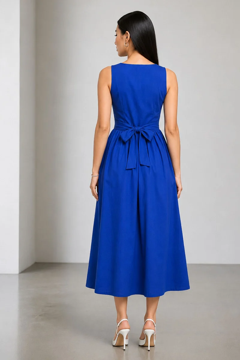 Phoebet|Cotton Lace Up Midi Dress With Tie Back