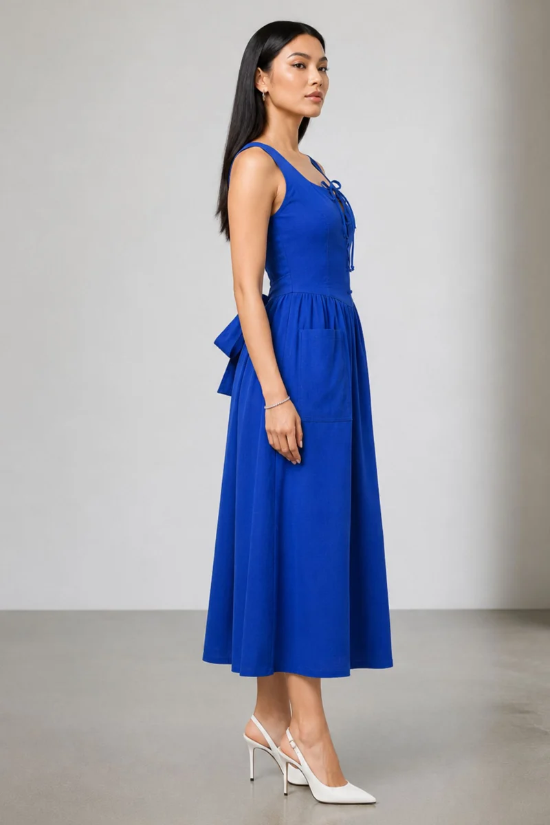 Phoebet|Cotton Lace Up Midi Dress With Tie Back