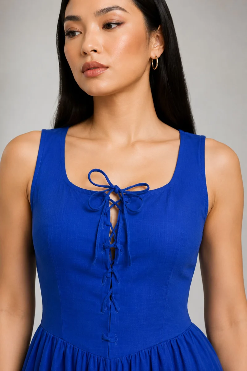 Phoebet|Cotton Lace Up Midi Dress With Tie Back