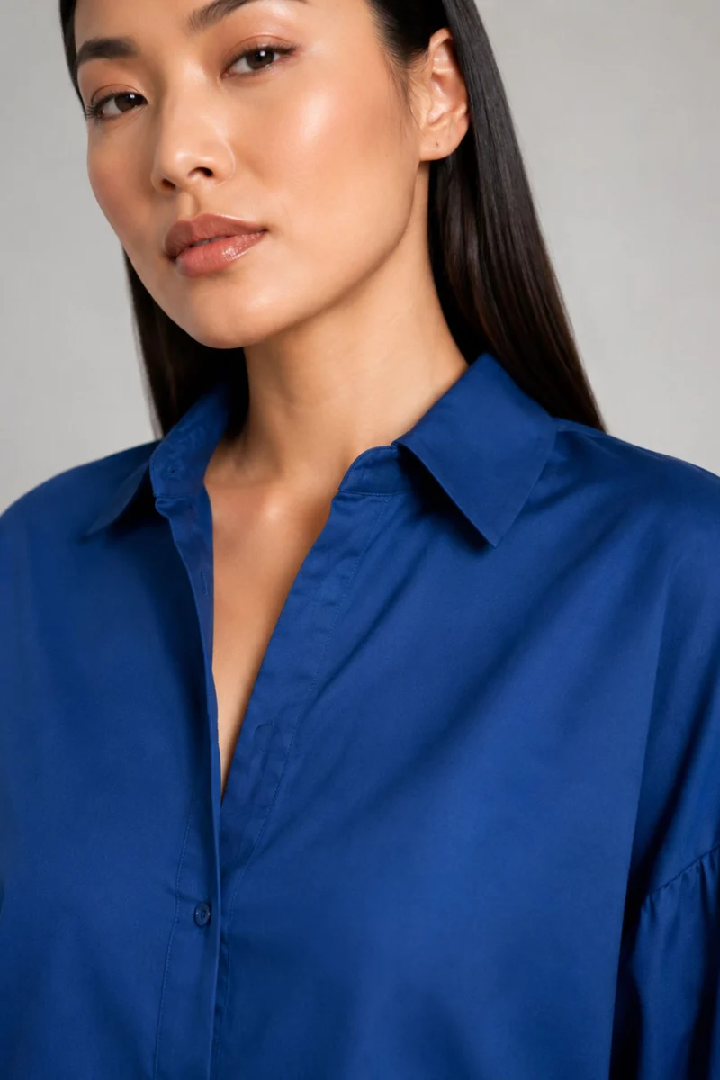 Larina|Relaxed Twill Shirt With Gathered Sleeves