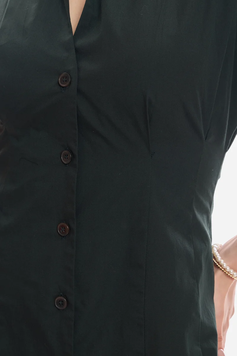 Shiel|100% Cotton Pleat Detail Midi Dress