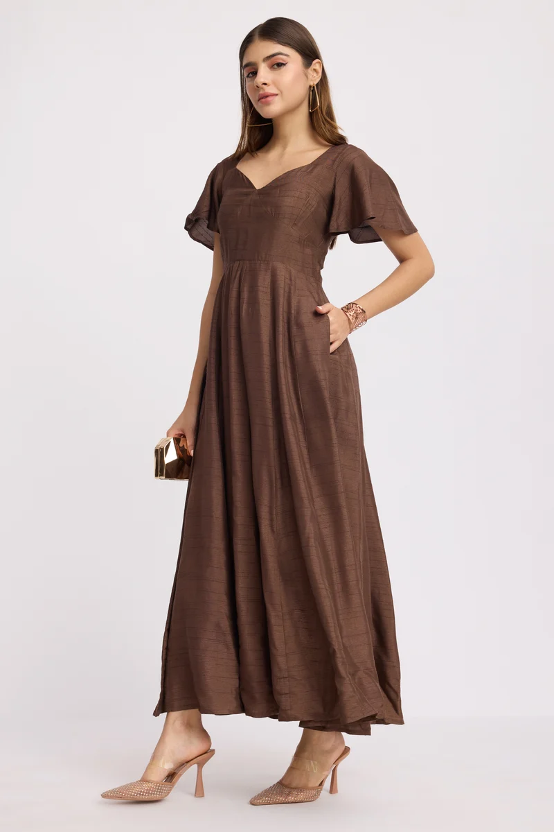 Izal|100% Viscose Sweetheart Neck Maxi Dress