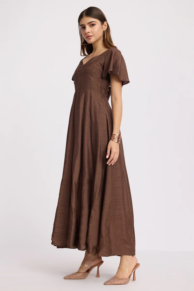 Izal|100% Viscose Sweetheart Neck Maxi Dress