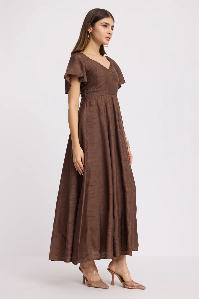 Izal|100% Viscose Sweetheart Neck Maxi Dress