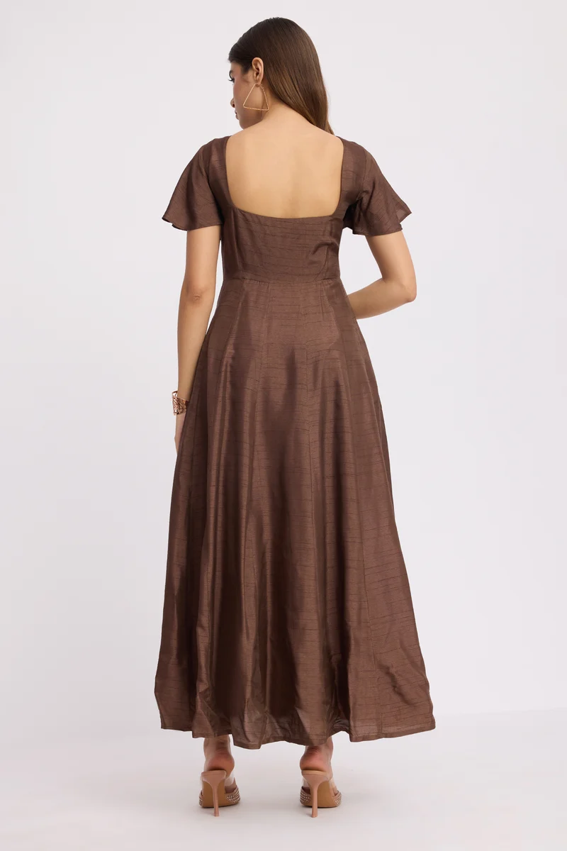 Izal|100% Viscose Sweetheart Neck Maxi Dress