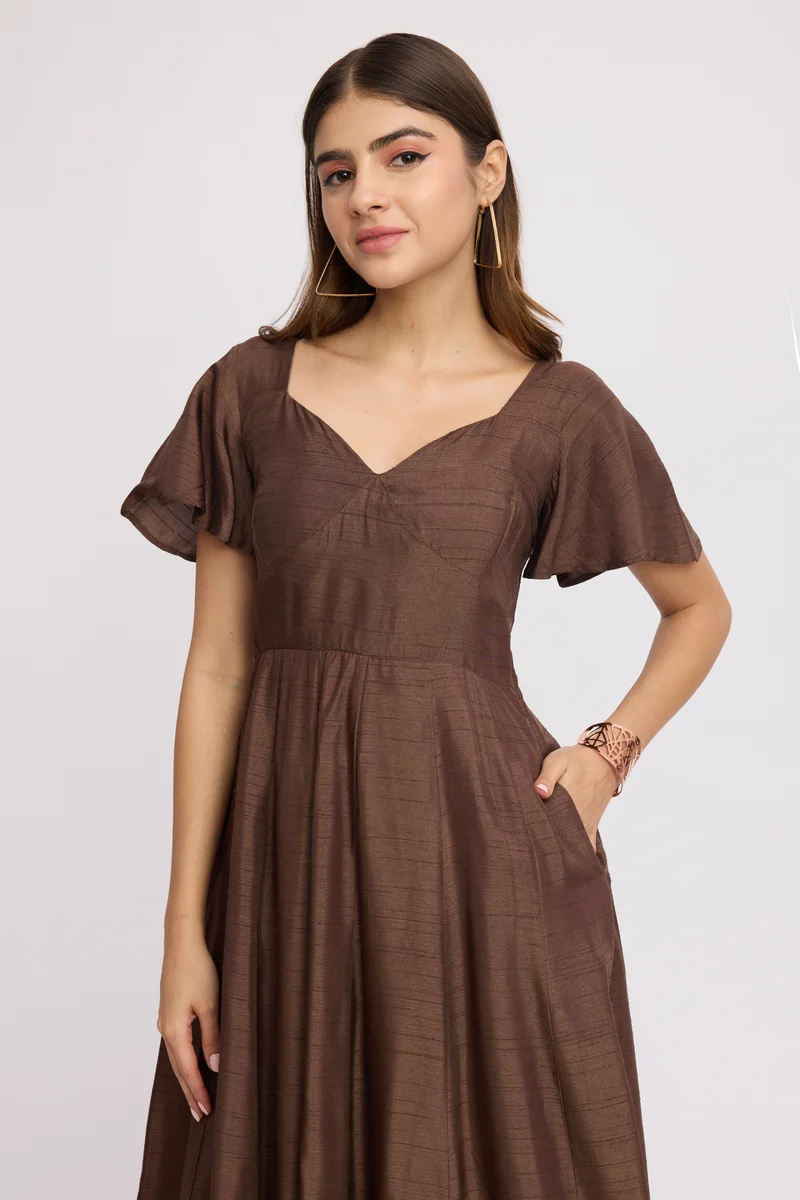 Izal|100% Viscose Sweetheart Neck Maxi Dress