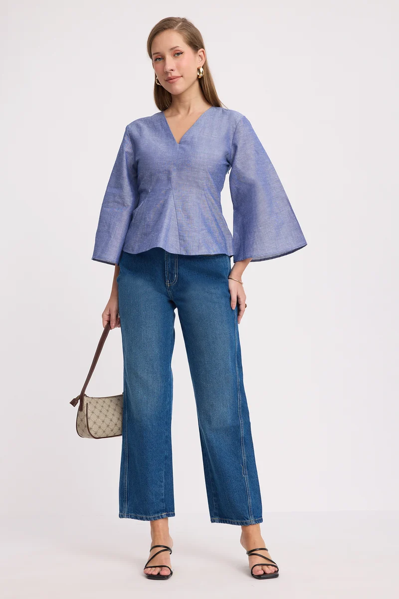 Kennie|100% Cotton Relaxed Peplum Blouse