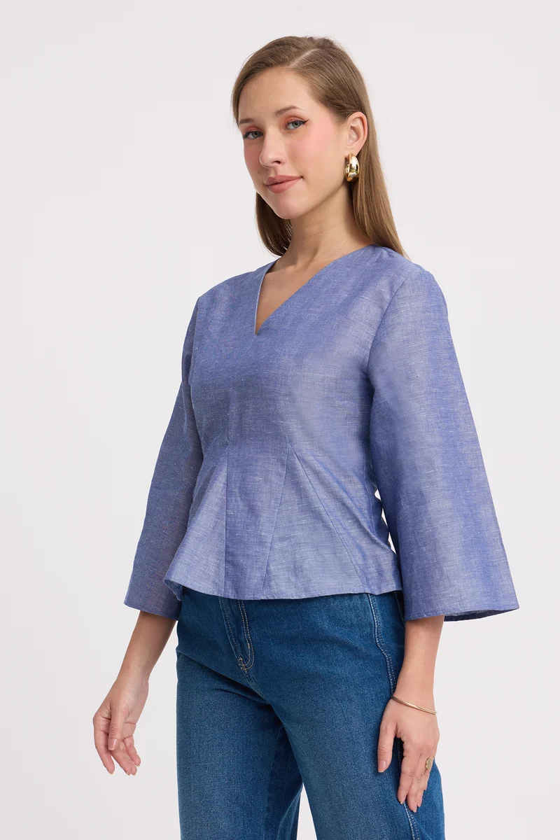 Kennie|100% Cotton Relaxed Peplum Blouse