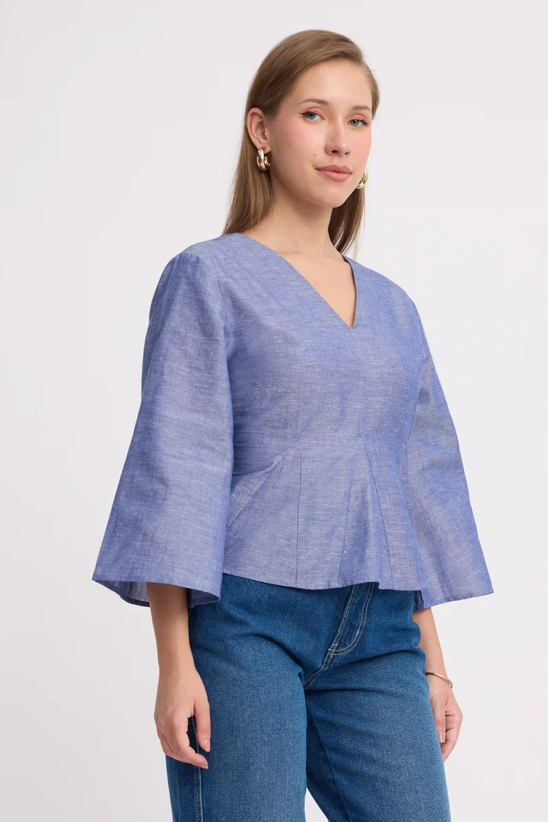 Kennie|100% Cotton Relaxed Peplum Blouse