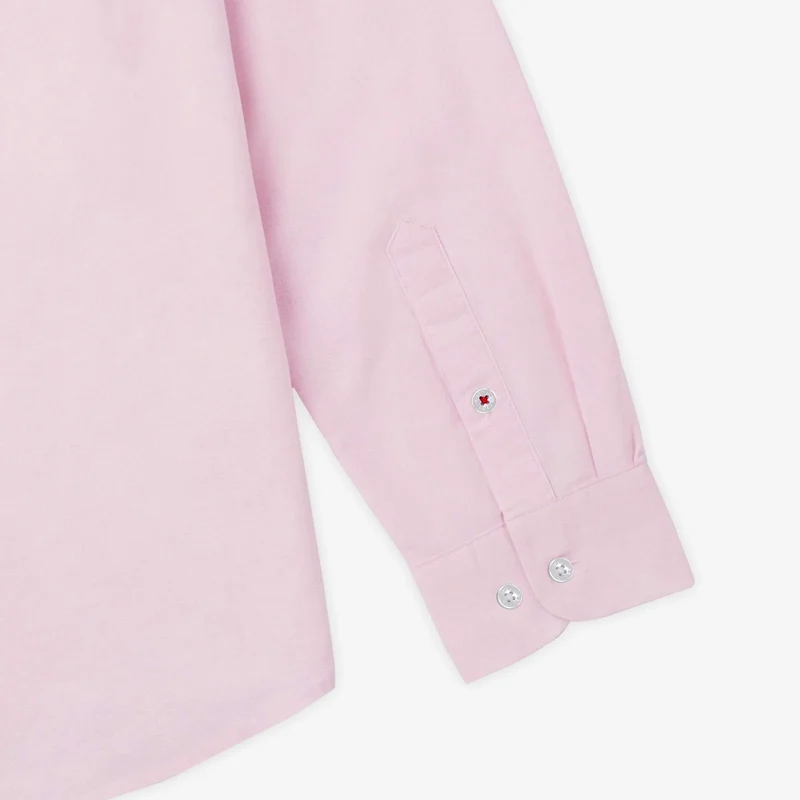 Chemise manches longues en coton oxford rose avec ganse bicolore