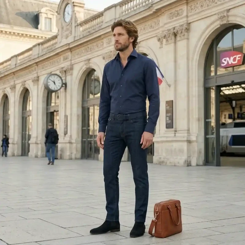 Chemise française bleu marine