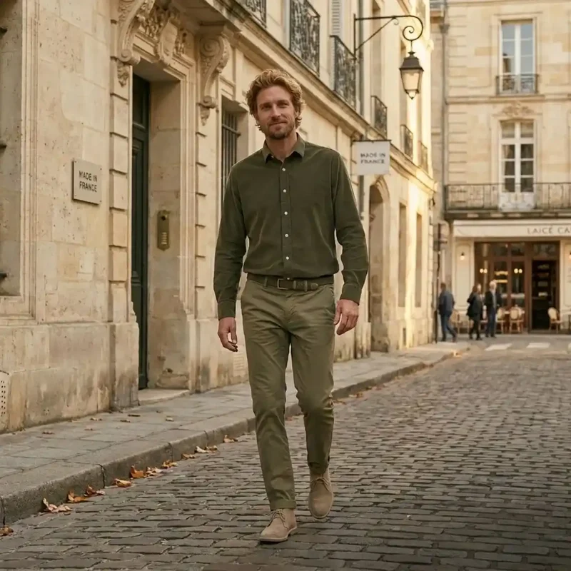 Chemise française Velours Kaki