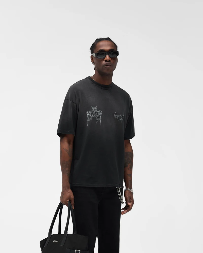 Hand Drawn Thoroughbred T-Shirt - Aged Black