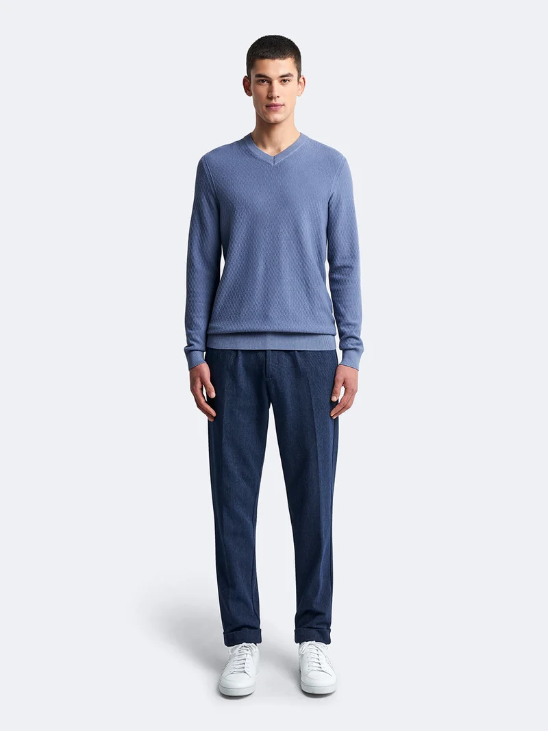 Chino en coton mélangé faux uni