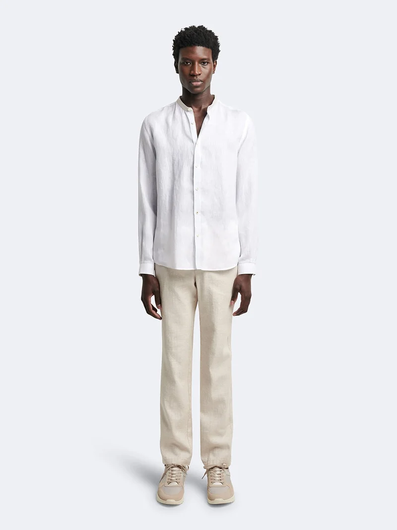 Chino en coton - lin faux uni