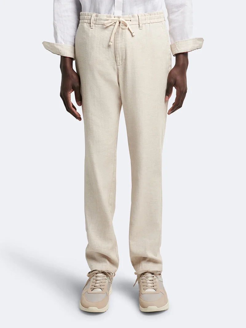 Chino en coton - lin faux uni