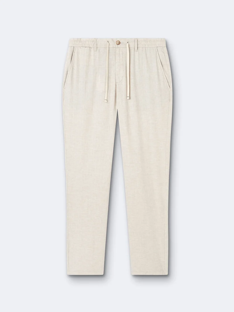 Chino en coton - lin faux uni