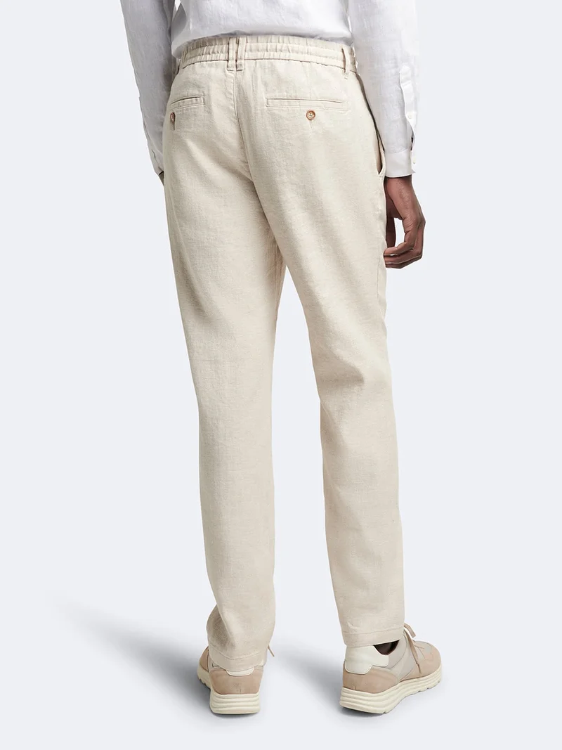 Chino en coton - lin faux uni