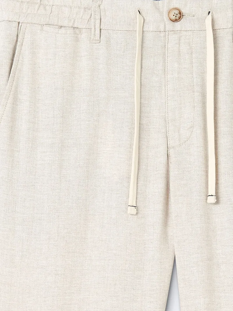 Chino en coton - lin faux uni