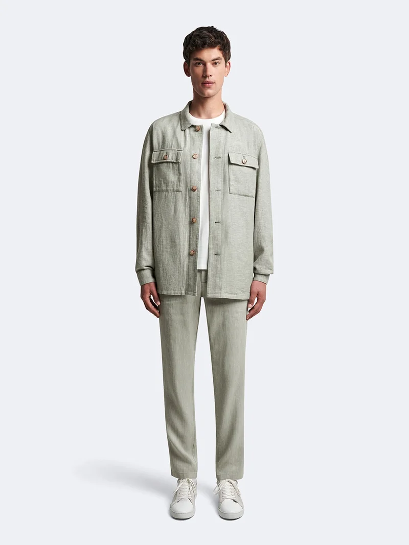 Chino en coton - lin faux uni