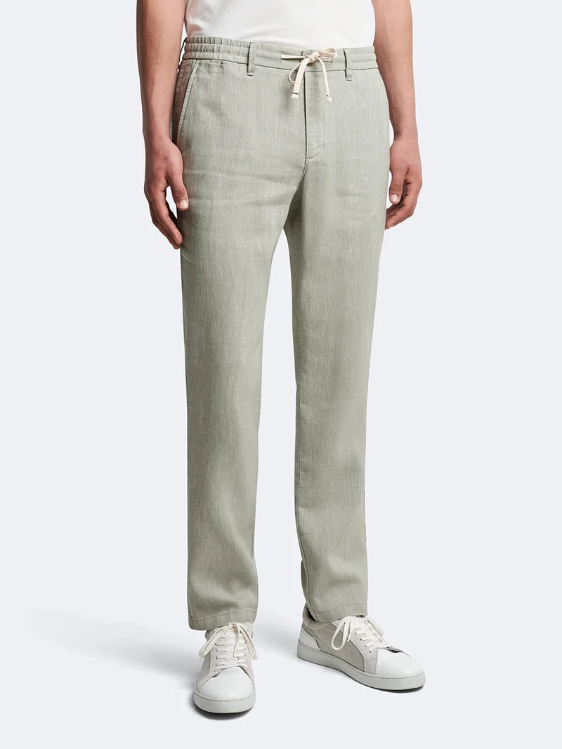 Chino en coton - lin faux uni