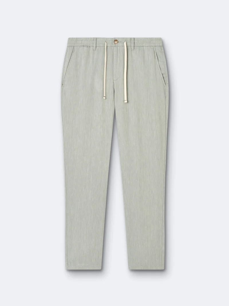 Chino en coton - lin faux uni