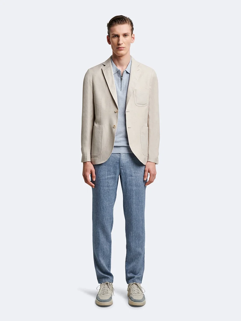Chino en coton - lin faux uni