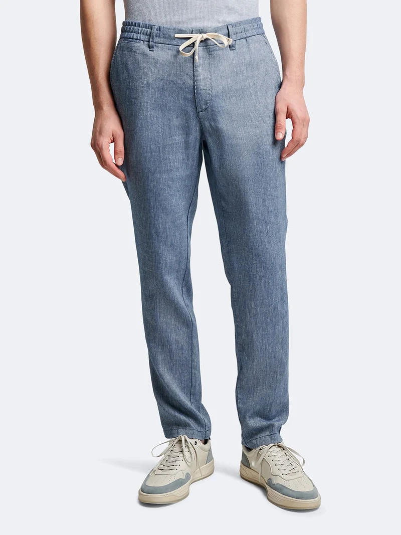 Chino en coton - lin faux uni