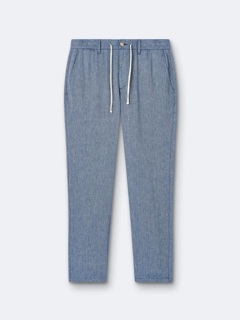 Chino en coton - lin faux uni