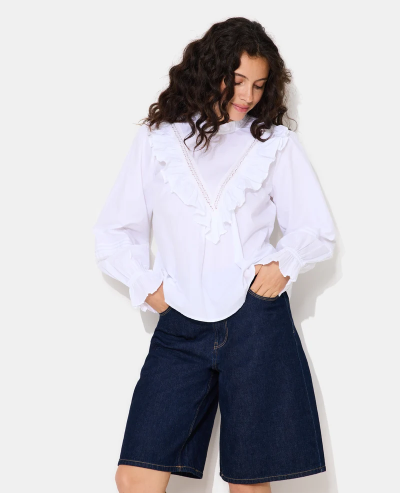 Blouse manches longues avec dentelle et volants