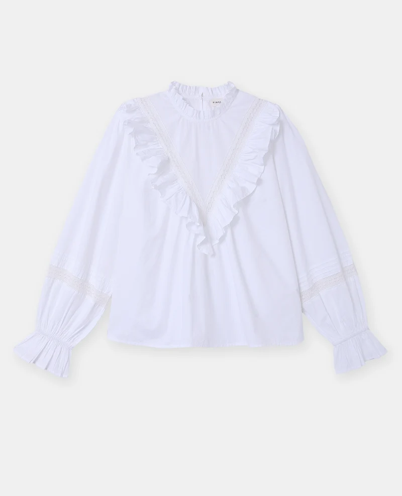 Blouse manches longues avec dentelle et volants