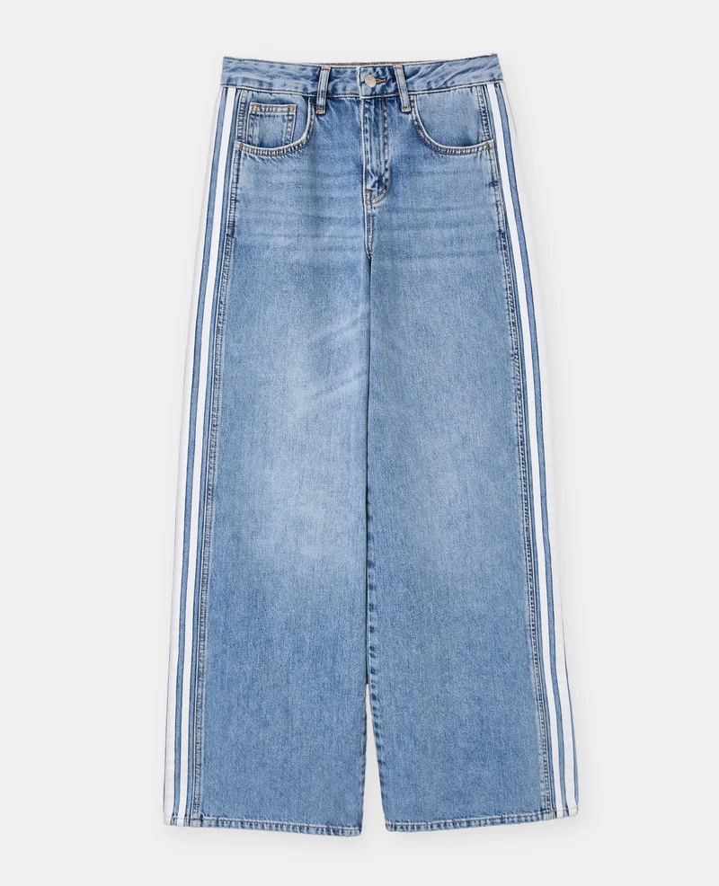 Jean wide taille medium avec bandes contrastées