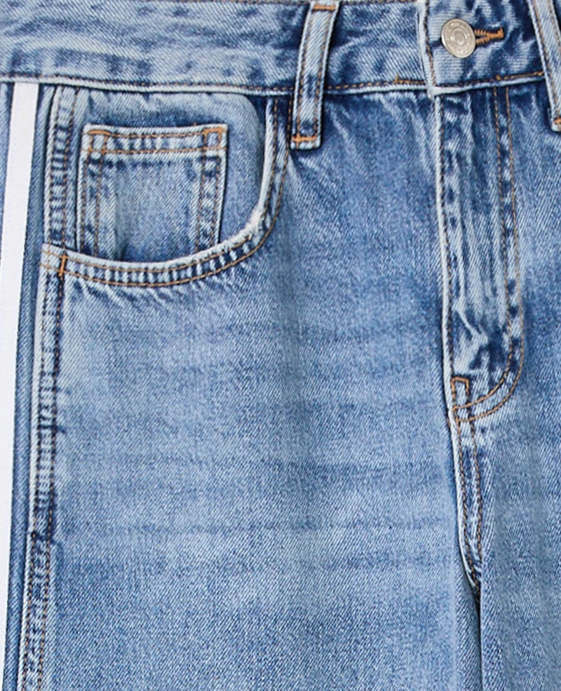 Jean wide taille medium avec bandes contrastées