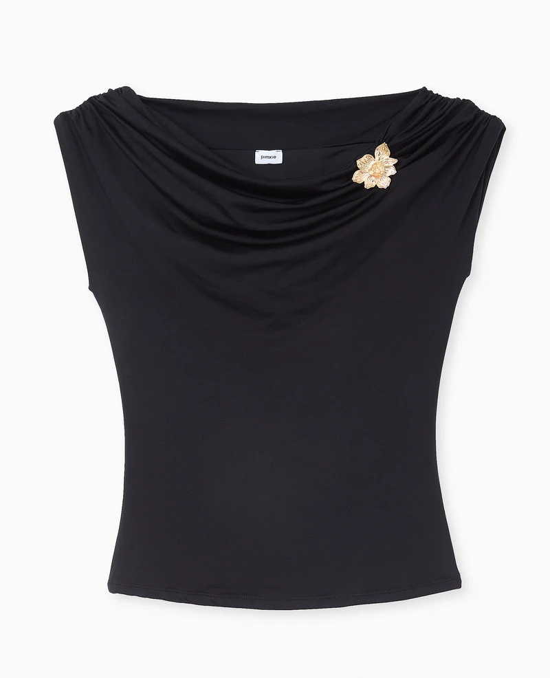 Top sans manches avec effet drapé et détail bijou