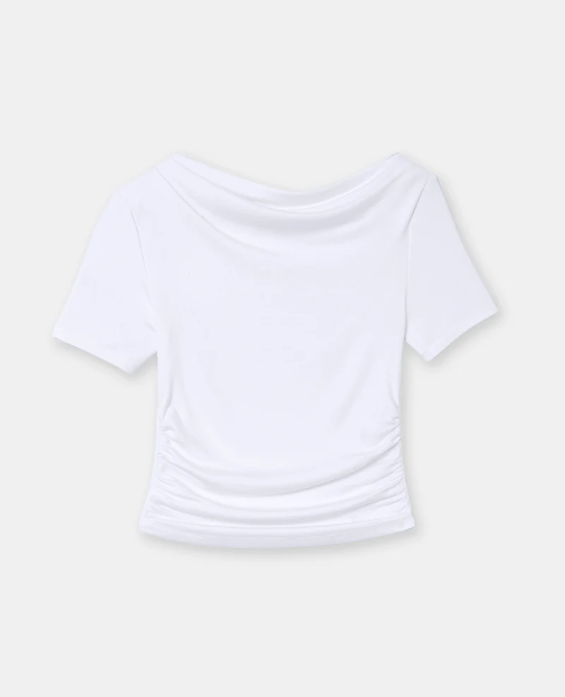 T-shirt encolure asymétrique et drapée