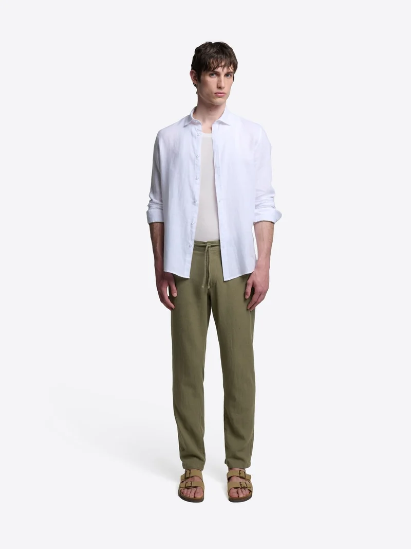 Chino en coton lin taille élastique