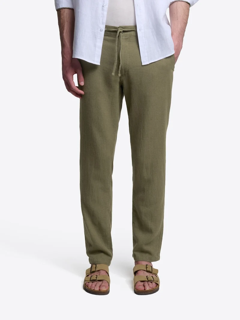 Chino en coton lin taille élastique