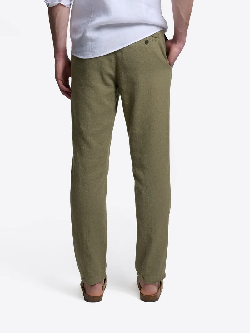 Chino en coton lin taille élastique