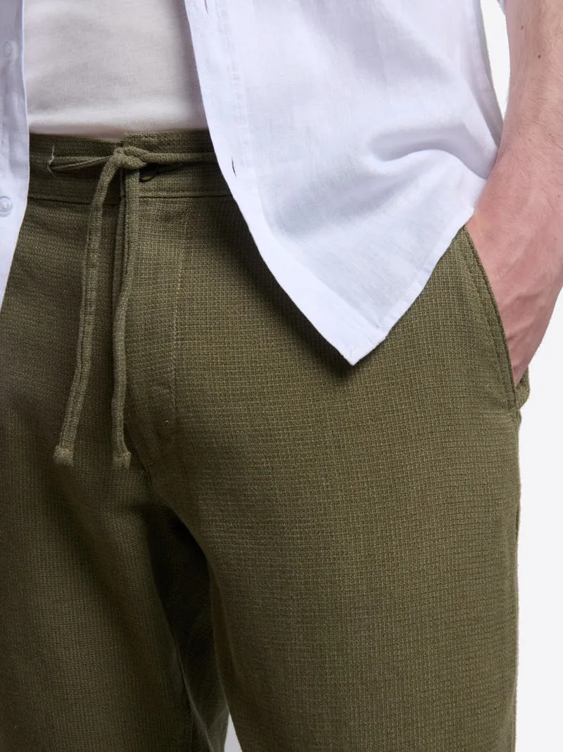 Chino en coton lin taille élastique