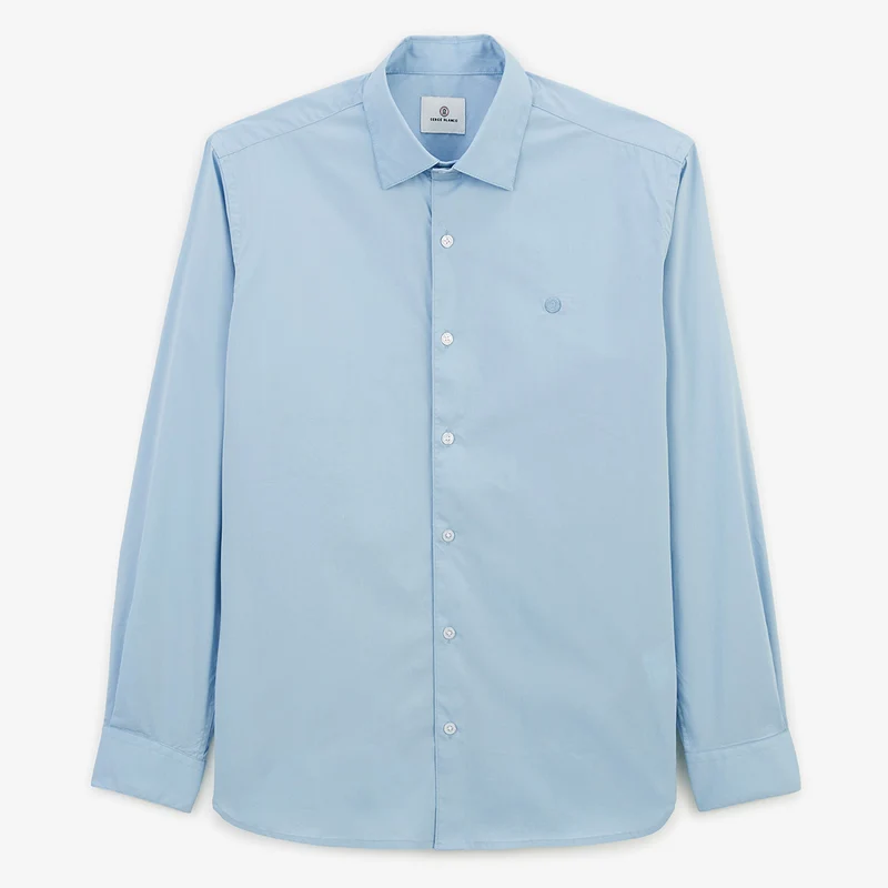 Chemise manches longues coton stretch bleu ciel