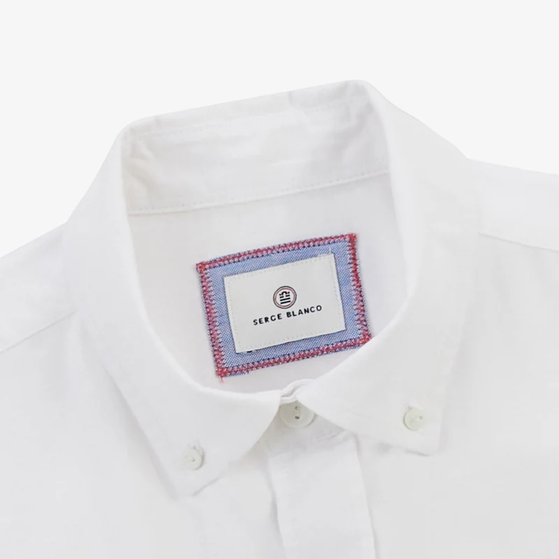 Chemise manches longues en coton oxford blanche ganse tricolore